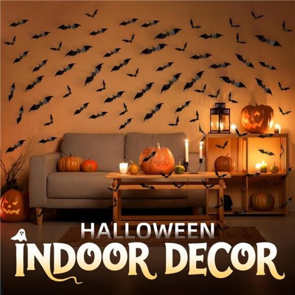 Halloween Bats Wall Decals 3D Stickers Indoor Outdoor Spooky Party Decorations - Picture 3 of 7